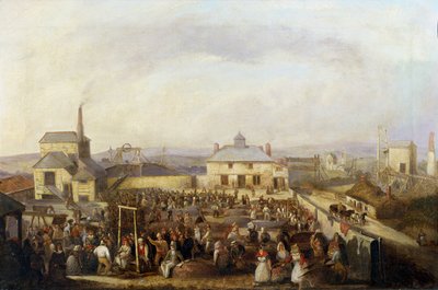 Cornish mining scene by English School
